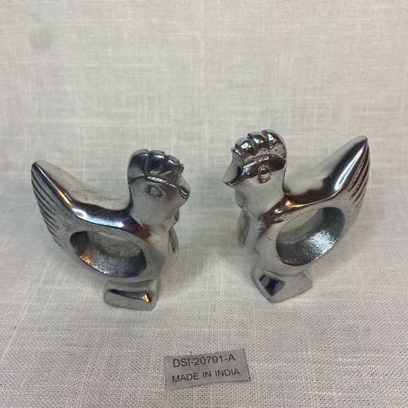 Rooster napkin rings Silver Metal Set of 6 2x2” - Picture 1 of 6